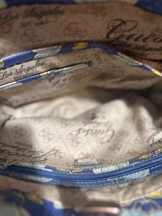 GUESS Blue Floral Print Tote with Gold Hardware - Picture 3 of 3